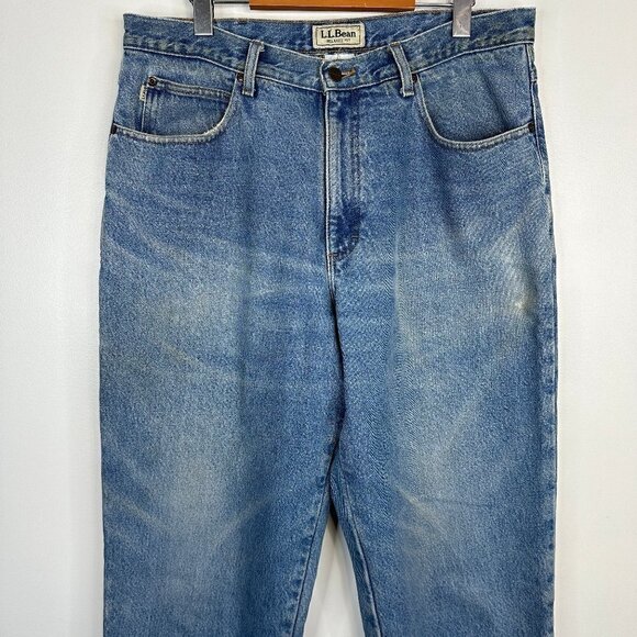 Vintage L.L.Bean  Relaxed Fit Cotton Fleece Lined Denim Jeans  Straight Leg Mens - Picture 2 of 6